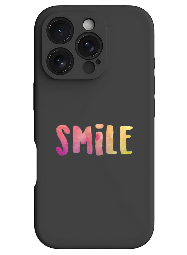 Theodor iPhone 16 Pro Max Black Protective Slim Fit Case Liquid Silicone Cover with Full Body Protection Anti-Scratch Shockproof Case For iPhone - Smile - Image 1