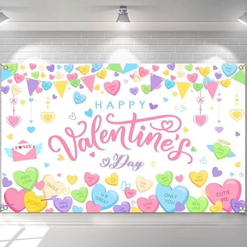 Mocsicka Happy Valentines Day Banner Backdrop Sweet Conversation Heart Valentines Day Party Banner Decorations Pink Romantic Love Photography Backgrounds - Image 4