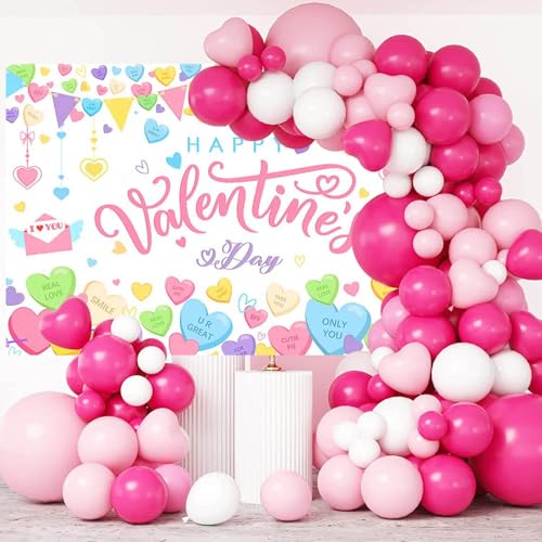 Mocsicka Happy Valentines Day Banner Backdrop Sweet Conversation Heart Valentines Day Party Banner Decorations Pink Romantic Love Photography Backgrounds - Image 3