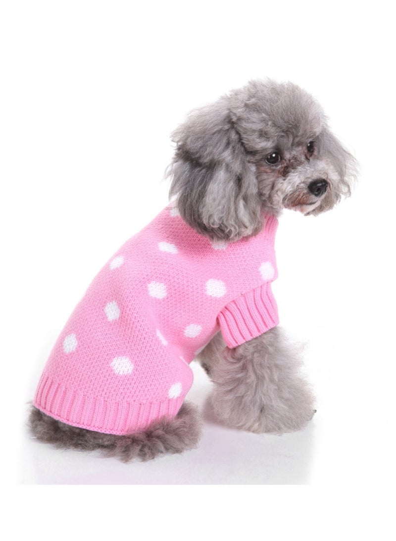 Dot Dog Sweater，Cute Small Dog Sweater Dog Sweater Puppy Dogs Clothes for Small Medium Dogs Cats Girl Warm Fall Winter Pet Pullover, Pink - Image 1