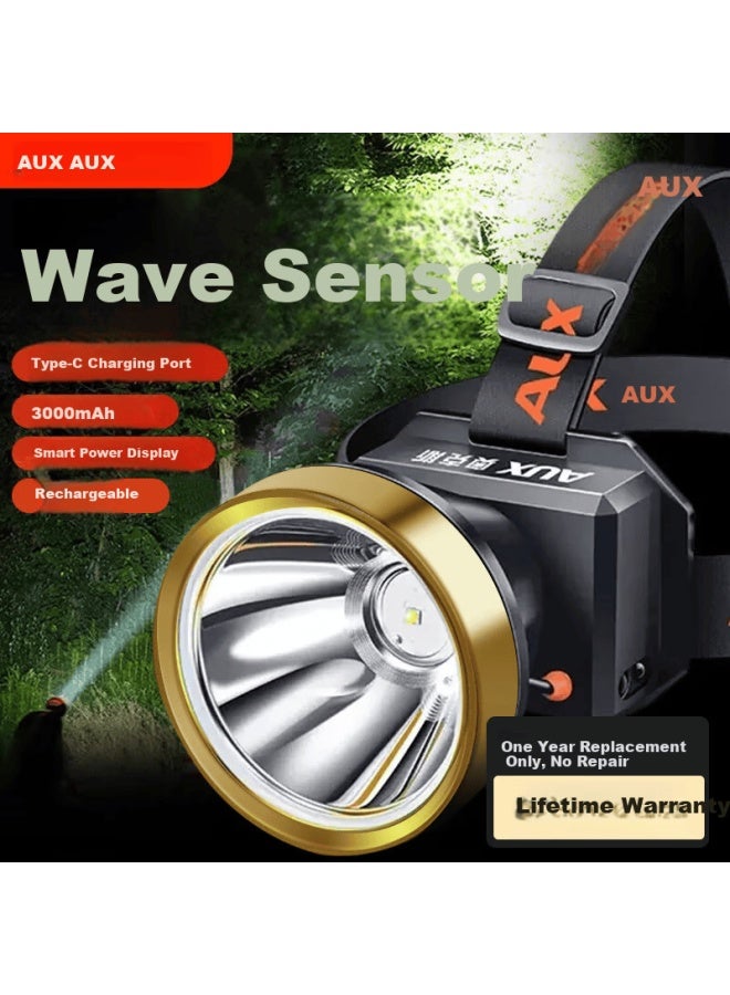 Aux Ultra-bright Sensor Headlamp Rechargeable Head-worn High-power Fishing Mining Outdoor Survival Work Light With Long Battery Life - Image 1