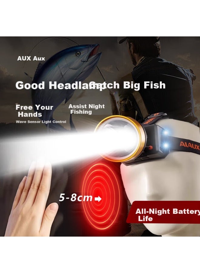Aux Ultra-bright Sensor Headlamp Rechargeable Head-worn High-power Fishing Mining Outdoor Survival Work Light With Long Battery Life - Image 2