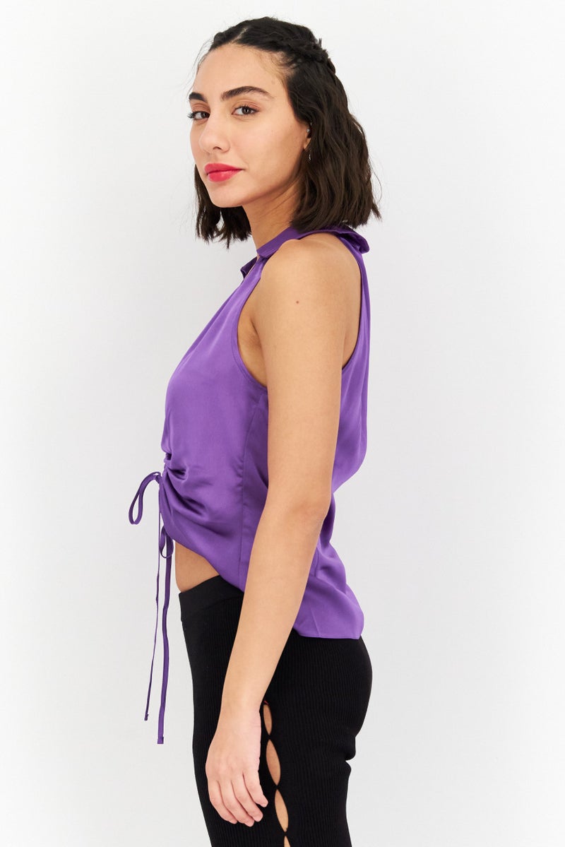 Asos Design Women V-Neck Sleeveless Plain Top, Purple - Image 3