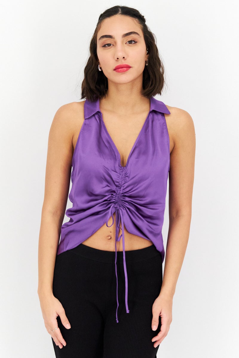 Asos Design Women V-Neck Sleeveless Plain Top, Purple - Image 1