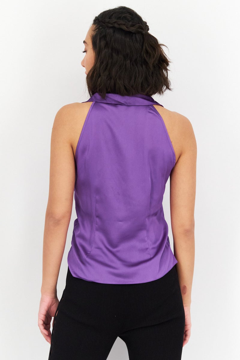Asos Design Women V-Neck Sleeveless Plain Top, Purple - Image 4