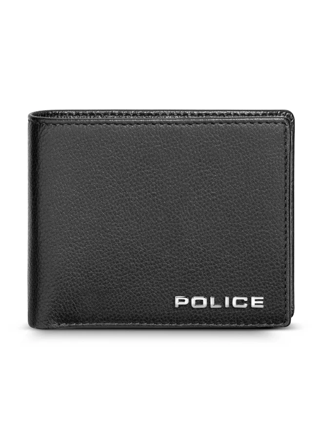 POLICE Men’s Gift Set with Black Leather Bifold Wallet, Black-Silver Stainless Steel Pen & Bracelet