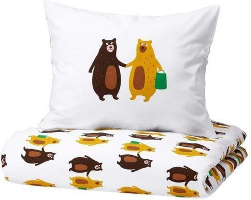Ikea Children's Duvet Cover Set Single Meridyendukkan 150X200/50X60 cm White-Teddy Bear Patterned Colorful Duvet Cover