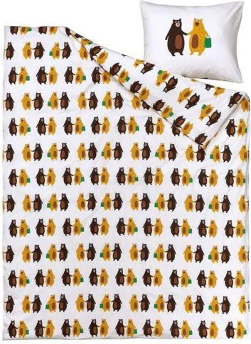 Ikea Children's Duvet Cover Set Single Meridyendukkan 150X200/50X60 cm White-Teddy Bear Patterned Colorful Duvet Cover