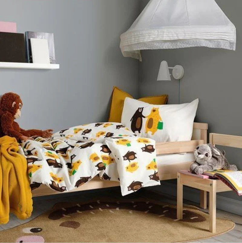 Ikea Children's Duvet Cover Set Single Meridyendukkan 150X200/50X60 cm White-Teddy Bear Patterned Colorful Duvet Cover