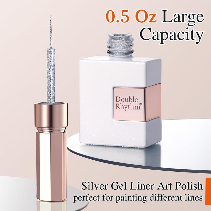 Double Rhythm 15 Ml Metallic Gel Liner Nail Art Bronze Mirror Chrome Painted Drawing Stripper 3D Effect Gel Polish (Glitter Silver-L1001) - Image 3