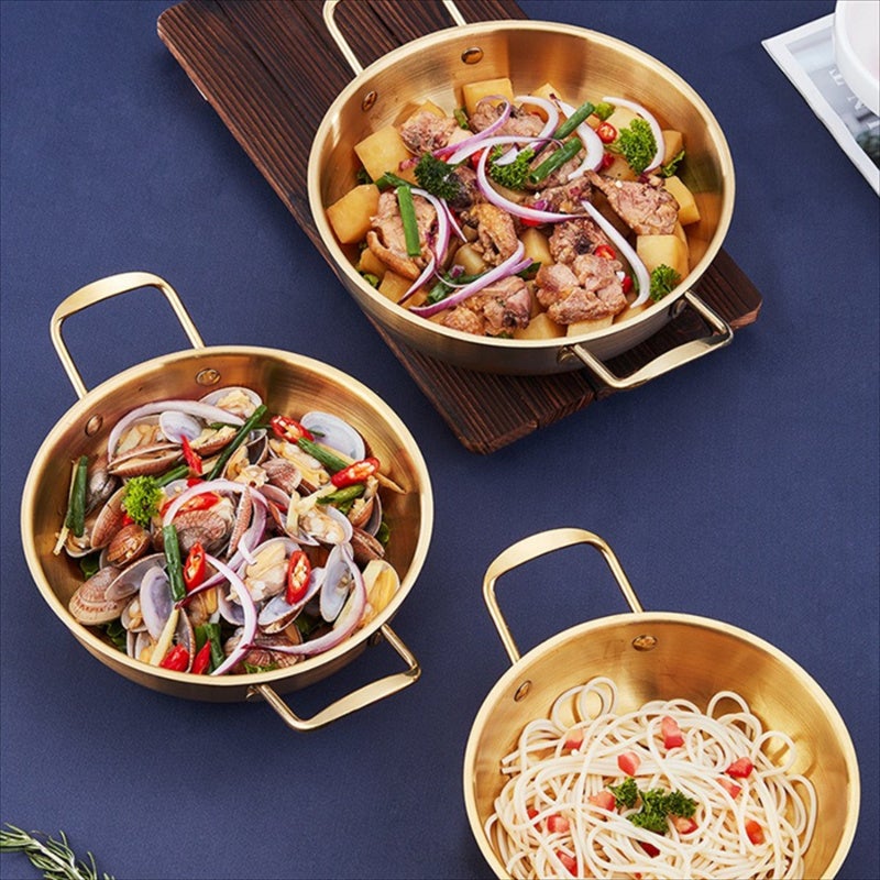 3pcs Golden Stainless Steel Hot Pot Set For Induction Cooktops Ramen Cookware - Image 4