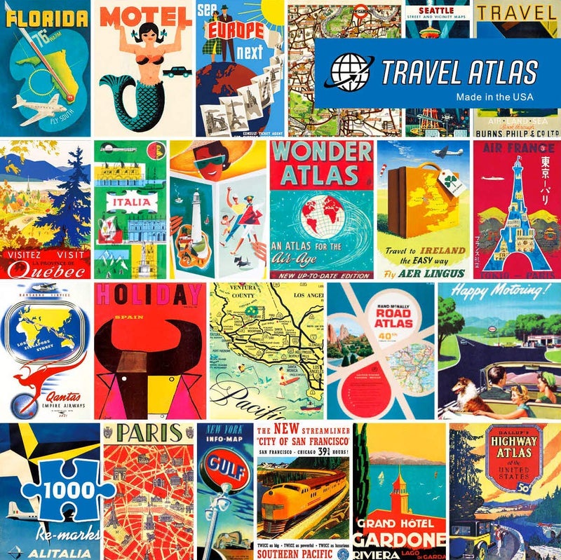Re-marks Travel Atlas Retro 1000-Piece Jigsaw Puzzle for All Ages - Image 1