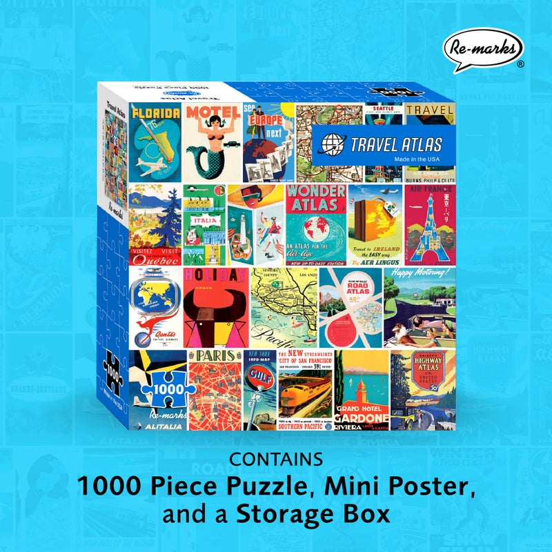 Re-marks Travel Atlas Retro 1000-Piece Jigsaw Puzzle for All Ages - Image 2