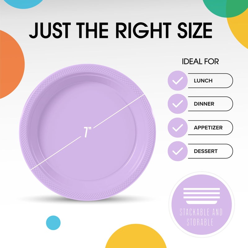 Exquisite Lavender Plastic Plates For Party 7"" Lavender Disposable Plates For Party Supplies 100 Pcs Disposable Dinner Plate Heavy Duty 350 GSM Plate Sets  Plastic Dinnerware Sets - Image 2