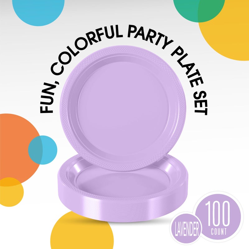 Exquisite Lavender Plastic Plates For Party 7"" Lavender Disposable Plates For Party Supplies 100 Pcs Disposable Dinner Plate Heavy Duty 350 GSM Plate Sets  Plastic Dinnerware Sets - Image 1