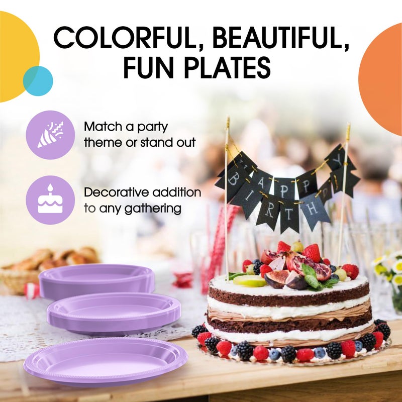 Exquisite Lavender Plastic Plates For Party 7"" Lavender Disposable Plates For Party Supplies 100 Pcs Disposable Dinner Plate Heavy Duty 350 GSM Plate Sets  Plastic Dinnerware Sets - Image 4