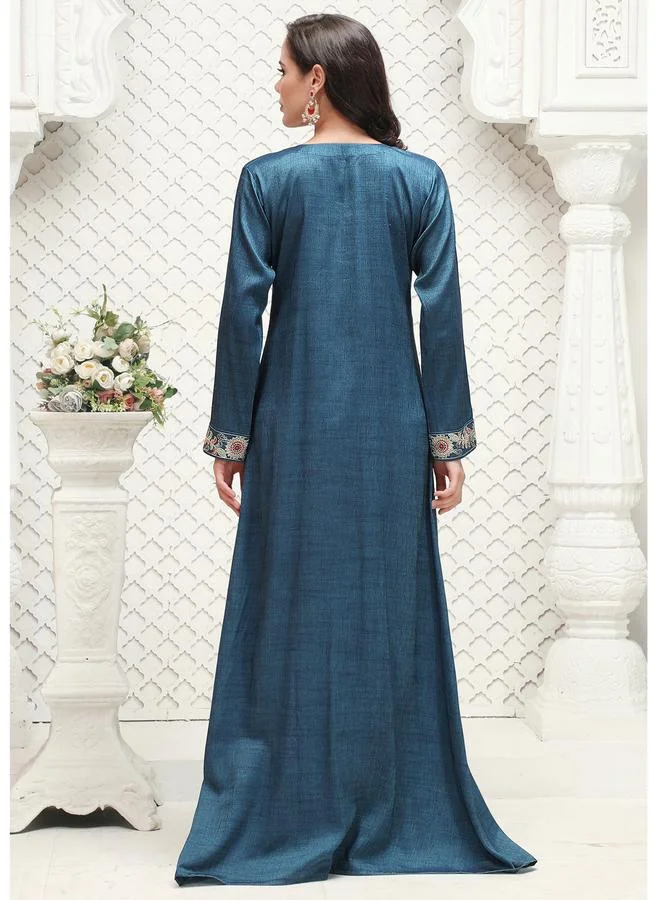 Maxim Creation  Blue Embroidery Handwork V Neck Jalabiya for Women | Best Price UAE