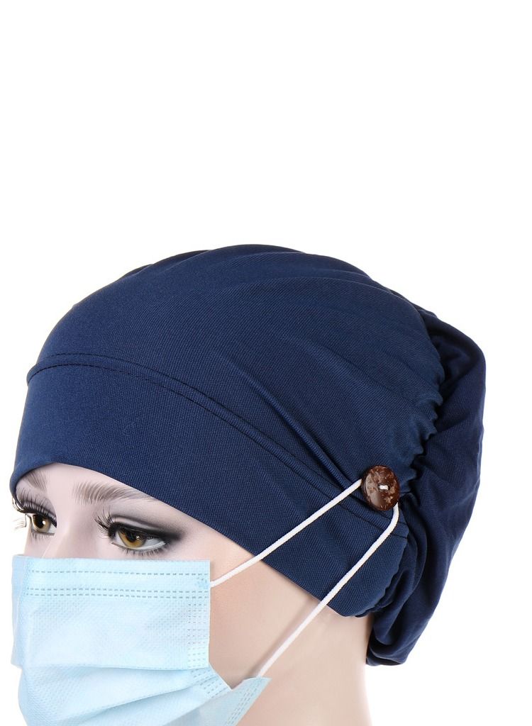 Loquat Solid Button Pullover Cap Navy Blue  - Image 2