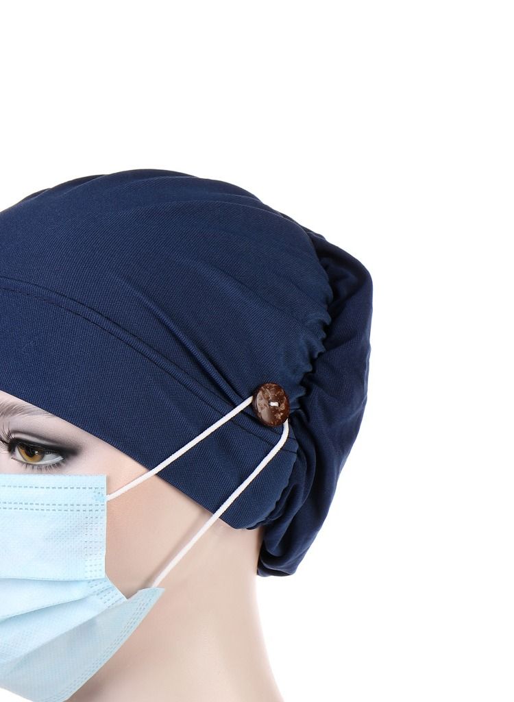 Loquat Solid Button Pullover Cap Navy Blue  - Image 3