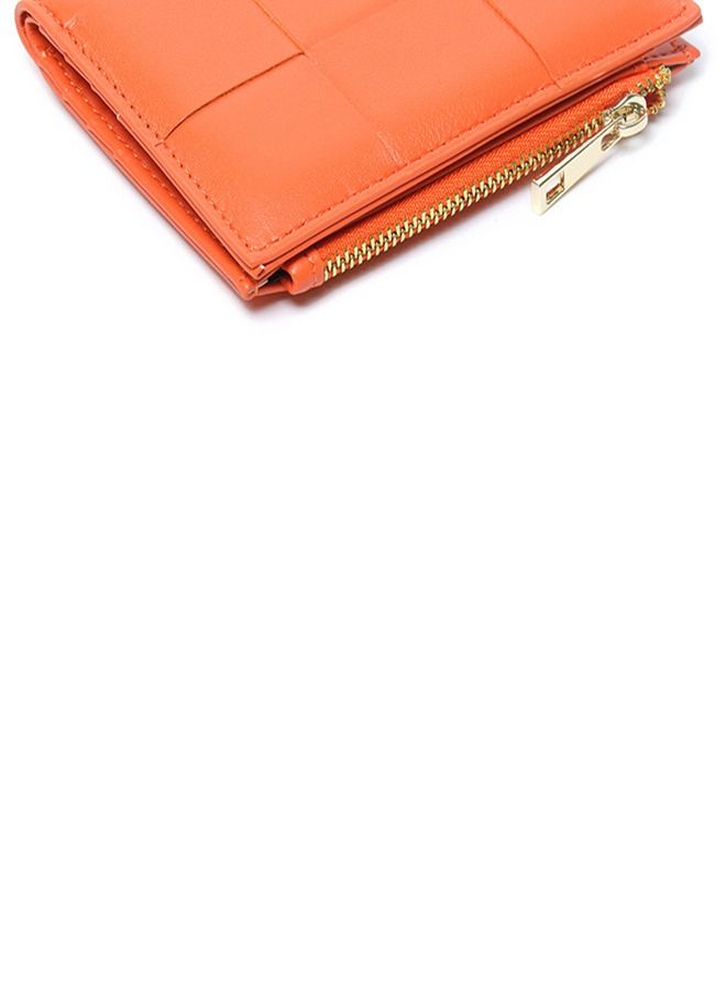 Loquat Leather Hand-Woven Two-Fold Wallet Orange  - Image 2