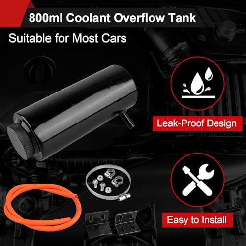 YEYETUO Coolant Overflow Tank, 800ml Aluminum Radiator Overflow Tank, Black Coolant Radiator Reservoir for Cars - Image 5