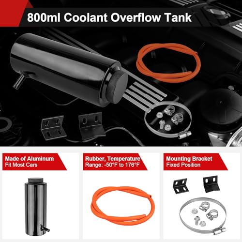 YEYETUO Coolant Overflow Tank, 800ml Aluminum Radiator Overflow Tank, Black Coolant Radiator Reservoir for Cars - Image 3