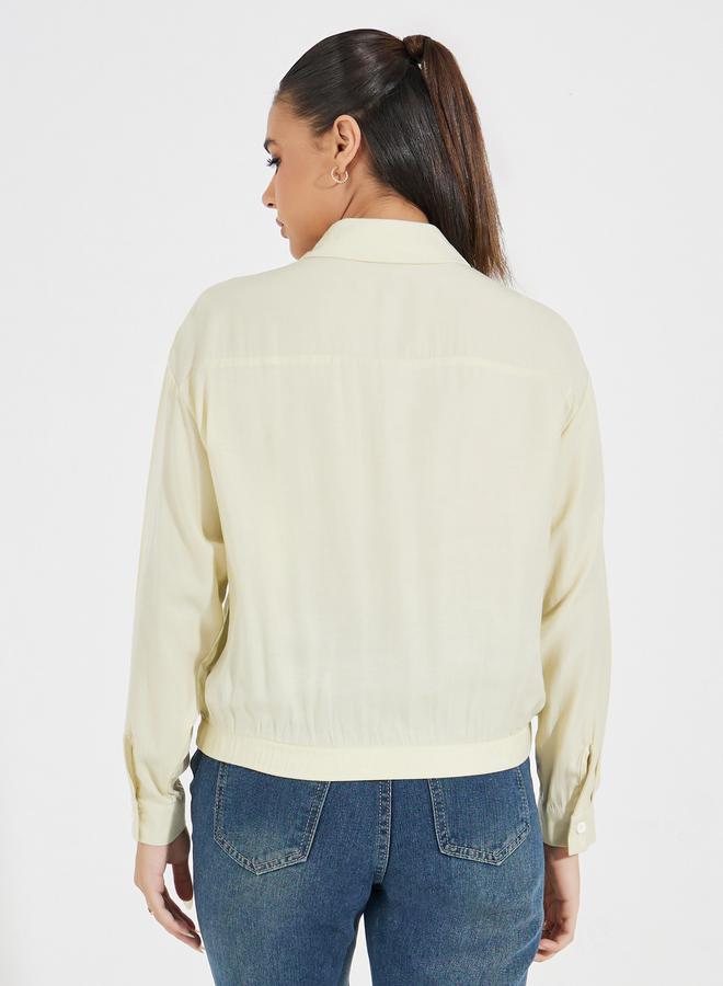 Styli Solid Elasticated Hem Relaxed Fit Blouson Shirt - Image 4