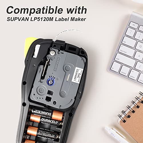 SUPVAN LP5120M Continous Label Maker Tape Adapted Label Print Paper 2 Packs Size 0.47in x 13.12ft Thermal Laminated Waterproof Self-Adhesive Multipurpose Labeling Tape Replacement，Black on White - Image 2