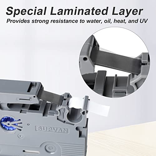 SUPVAN LP5120M Continous Label Maker Tape Adapted Label Print Paper 2 Packs Size 0.47in x 13.12ft Thermal Laminated Waterproof Self-Adhesive Multipurpose Labeling Tape Replacement，Black on White - Image 4