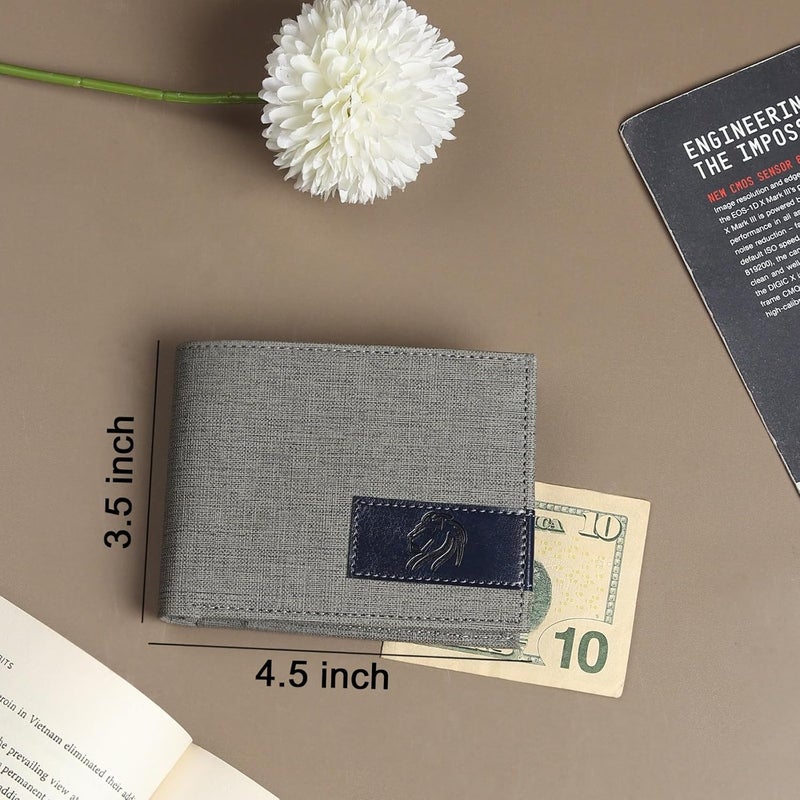 SAMTROH Grey & Blue Embellished PU Leather Wallet for Men | 3 Card Slots | 2 Currency & Secret Compartments | 1 Coin Pocket - Image 3