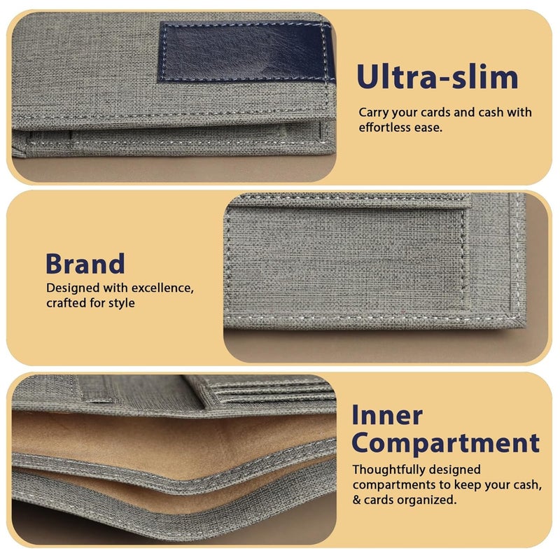 SAMTROH Grey & Blue Embellished PU Leather Wallet for Men | 3 Card Slots | 2 Currency & Secret Compartments | 1 Coin Pocket - Image 5