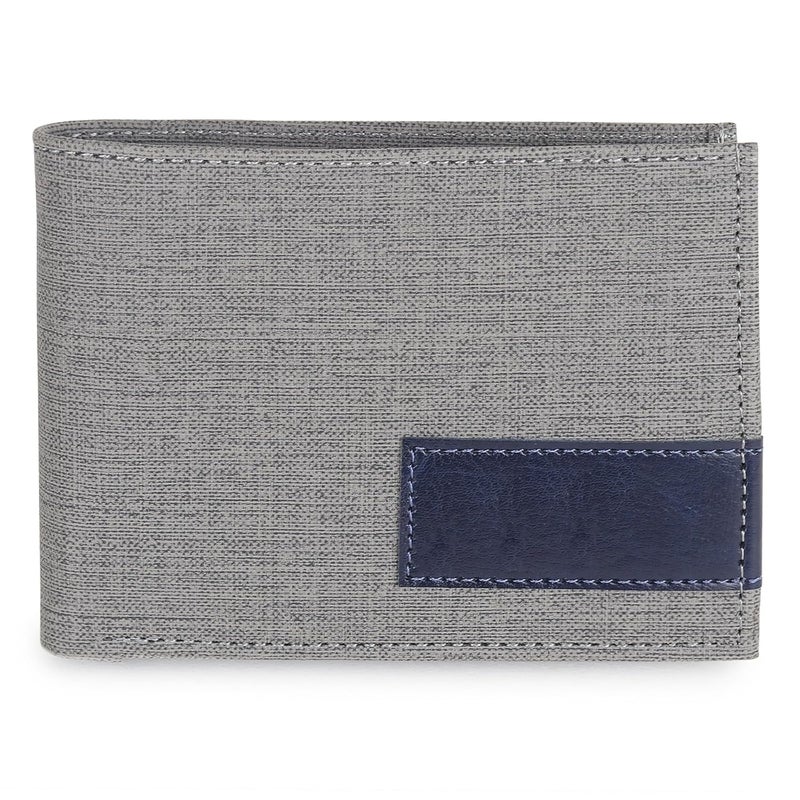 SAMTROH Grey & Blue Embellished PU Leather Wallet for Men | 3 Card Slots | 2 Currency & Secret Compartments | 1 Coin Pocket - Image 1
