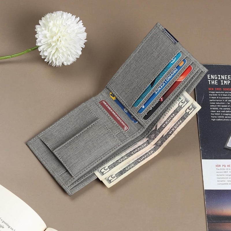 SAMTROH Grey & Blue Embellished PU Leather Wallet for Men | 3 Card Slots | 2 Currency & Secret Compartments | 1 Coin Pocket - Image 4