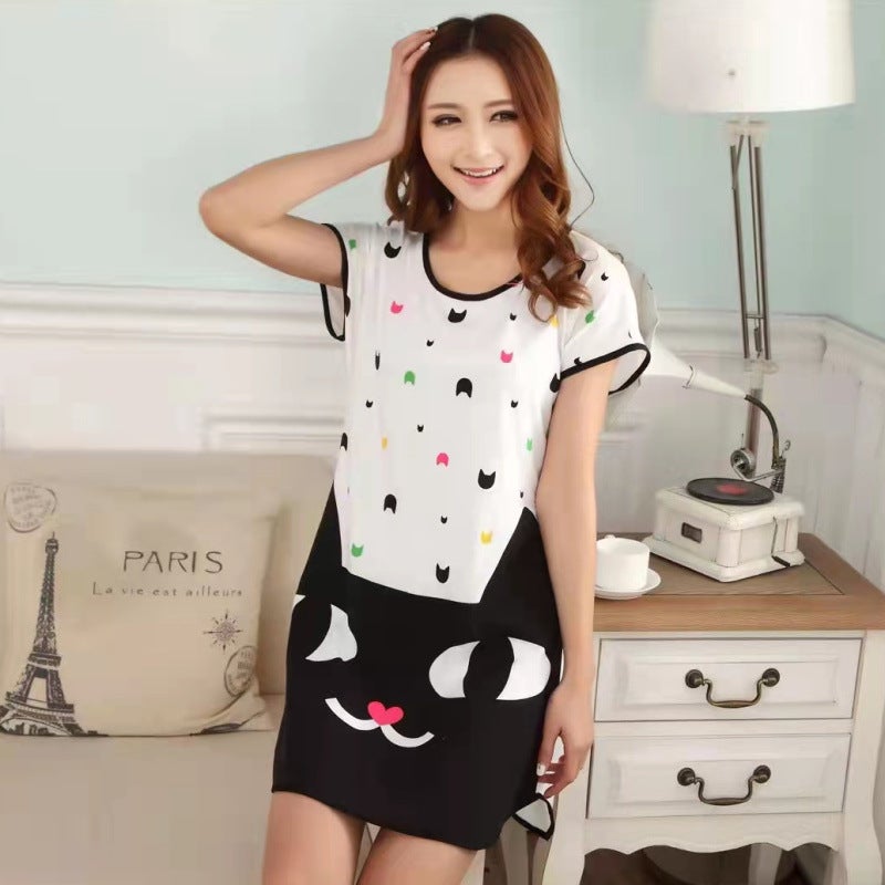 2022 Summer Silk Cartoon Sleepwear Womens Print Nightgown 333# Frog - Image 5