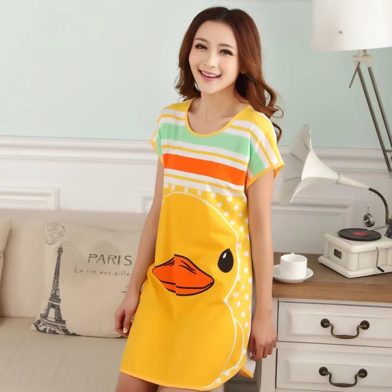 2022 Summer Silk Cartoon Sleepwear Womens Print Nightgown 333# Frog - Image 3