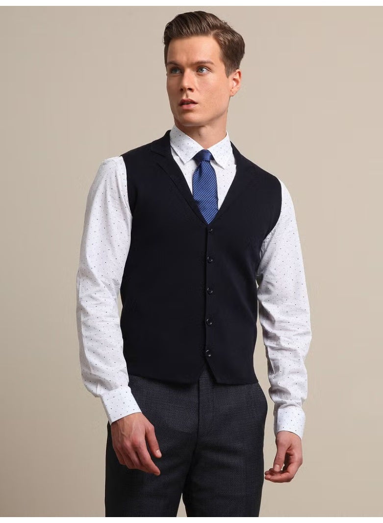 Kip Navy Blue Plain Knitted Sweater Vest - Image 1