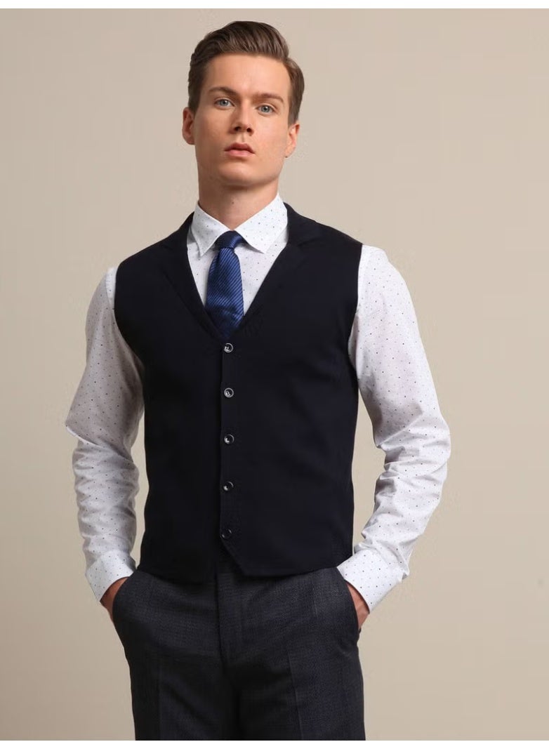 Kip Navy Blue Plain Knitted Sweater Vest - Image 4