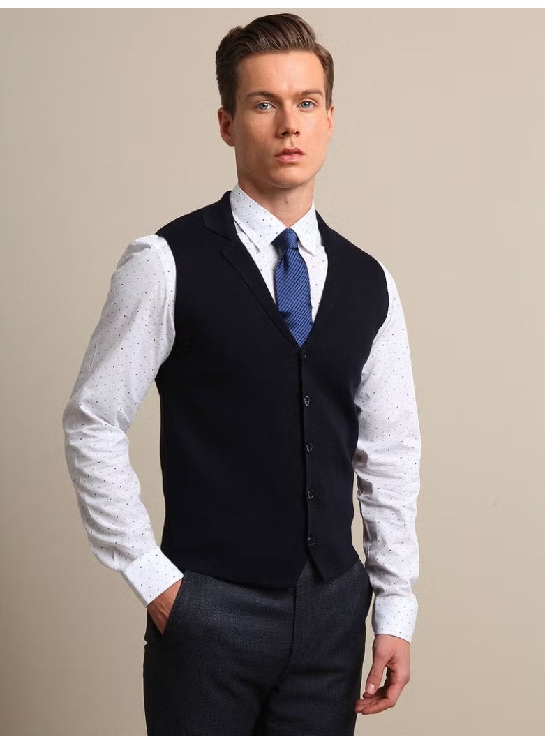Kip Navy Blue Plain Knitted Sweater Vest - Image 2