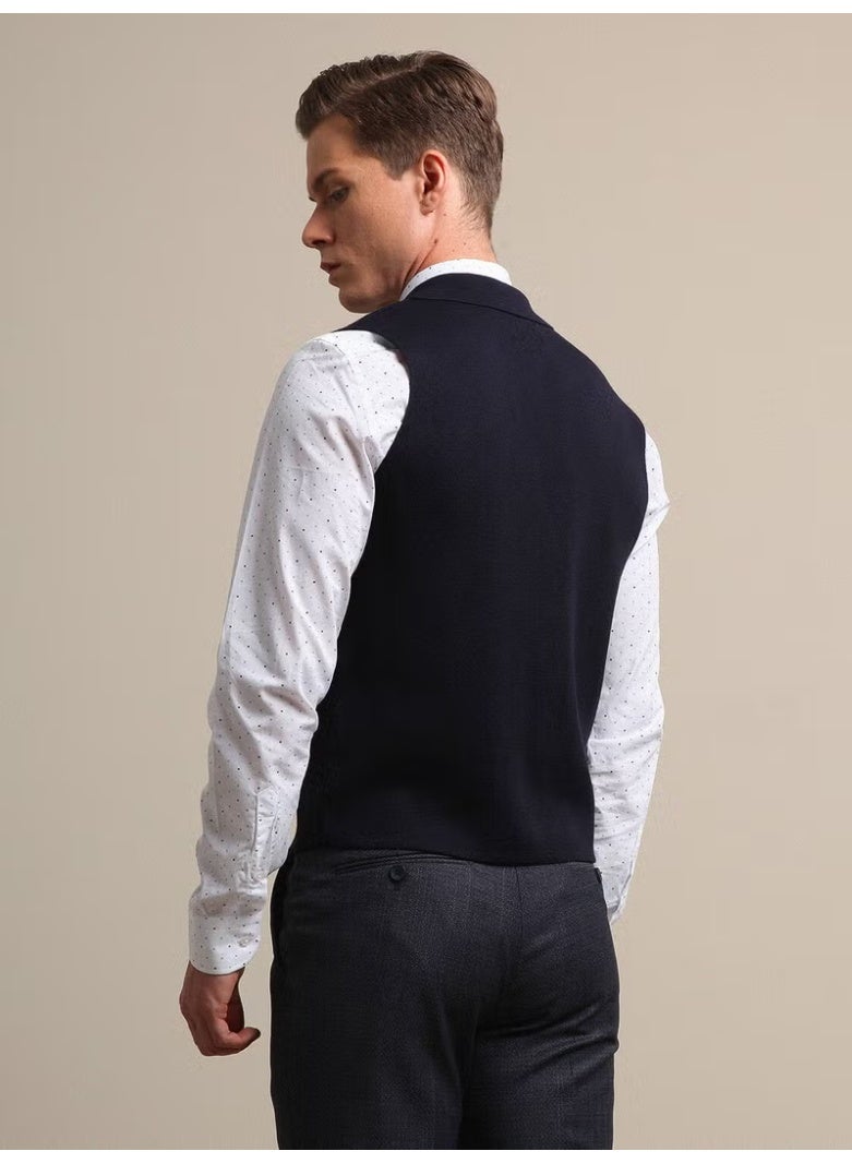 Kip Navy Blue Plain Knitted Sweater Vest - Image 3