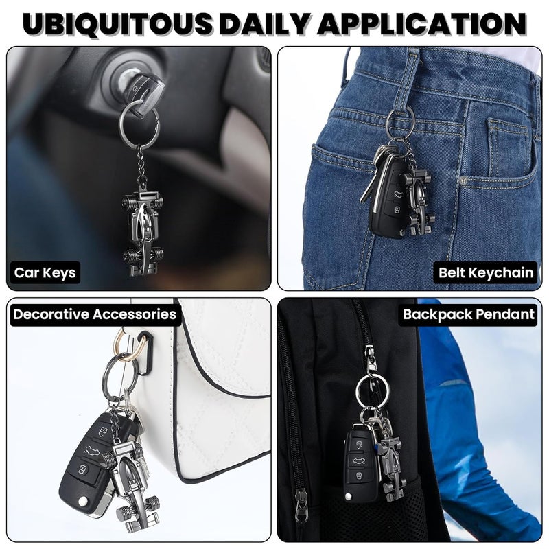 SQUISHCO 2Pcs F1 Keychain, Key chain for car, Durable F1 Keychain for Men, Unique F1 Car Key Chain Gifts for Racing Enthusiasts, Car Accessories for Daily Use (Black and White) - Image 4