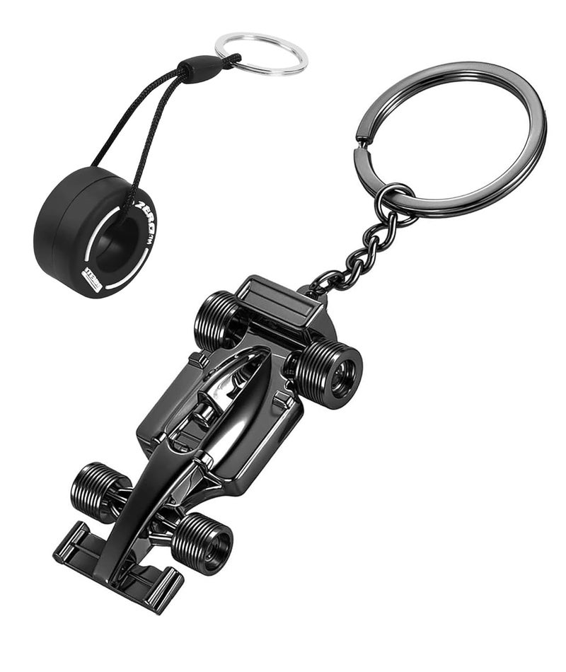 SQUISHCO 2Pcs F1 Keychain, Key chain for car, Durable F1 Keychain for Men, Unique F1 Car Key Chain Gifts for Racing Enthusiasts, Car Accessories for Daily Use (Black and White) - Image 1