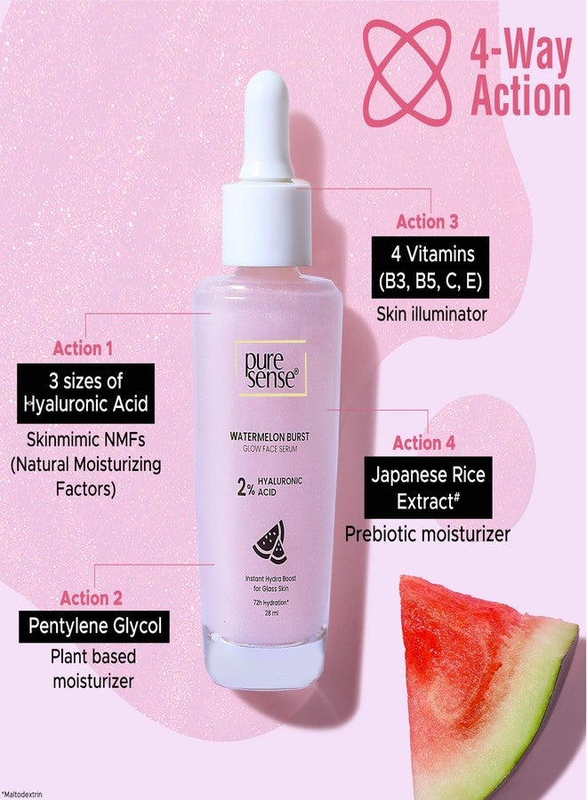 PureSense 2% Hyaluronic Acid Watermelon Burst Glow Face Serum for Intense Hydration for Women 28ml - Image 5