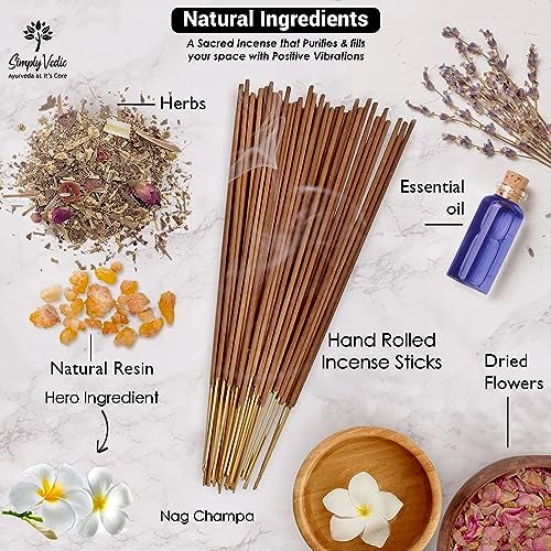 Simply Vedic Nag Champa Incense Sticks 250g with Holder – 135 Hand-Rolled Natural Agarbatti – No Charcoal, Long-Lasting Aromatherapy for Yoga, Meditation, Relaxation, Spiritual Healing, Pooja, Home - Image 4