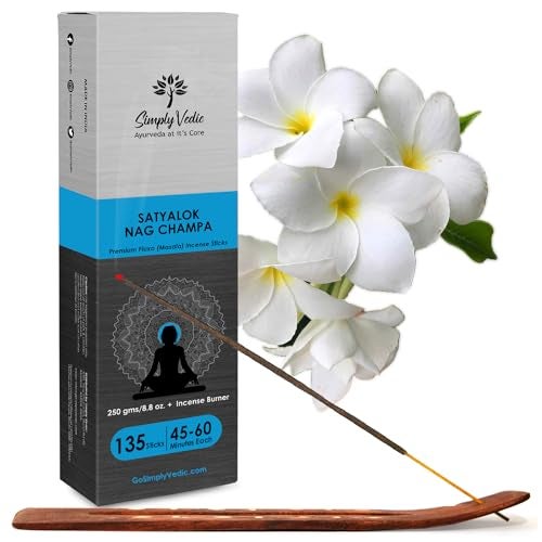 Simply Vedic Nag Champa Incense Sticks 250g with Holder – 135 Hand-Rolled Natural Agarbatti – No Charcoal, Long-Lasting Aromatherapy for Yoga, Meditation, Relaxation, Spiritual Healing, Pooja, Home - Image 1