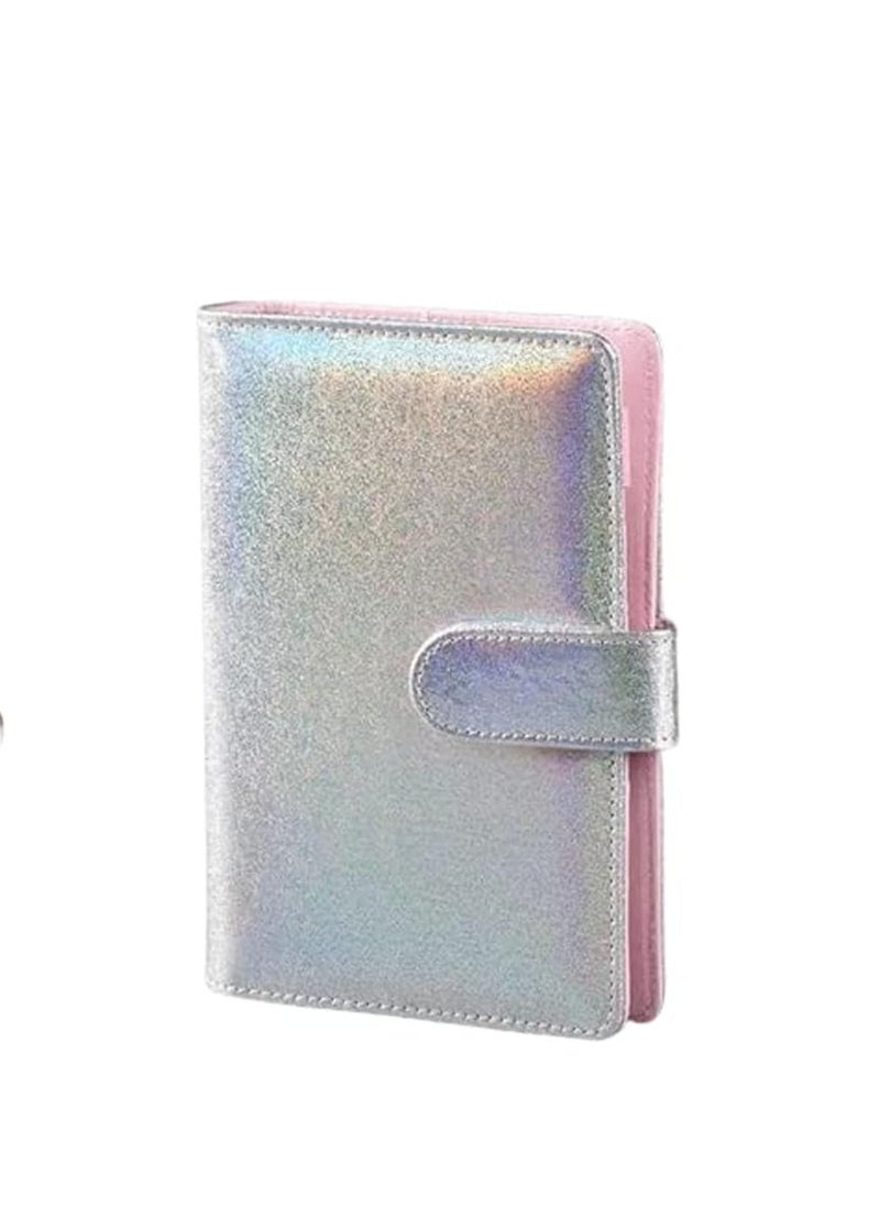Generic Leather Foldable Coin Purse with A6 Rings, Silver, Pink Interior  - Image 1