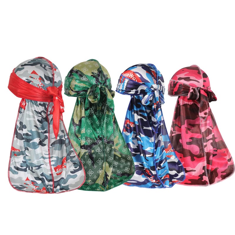ForceWave Designer Silk Durags 4PCS Luxury Silky Durags With Waves For Men