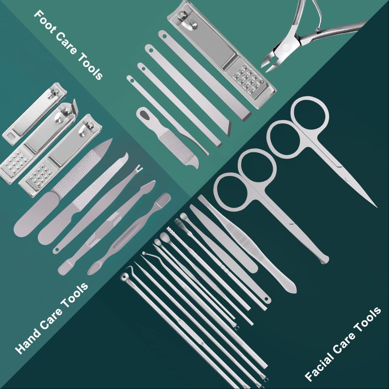 Andrea Manicure Set Professional Set Nail Clippers Pedicure Kit-30 Pieces Stainless Steel Manicure Kit, Grooming Kit Nail Care Tools with Luxurious Travel Case Silver - Image 4