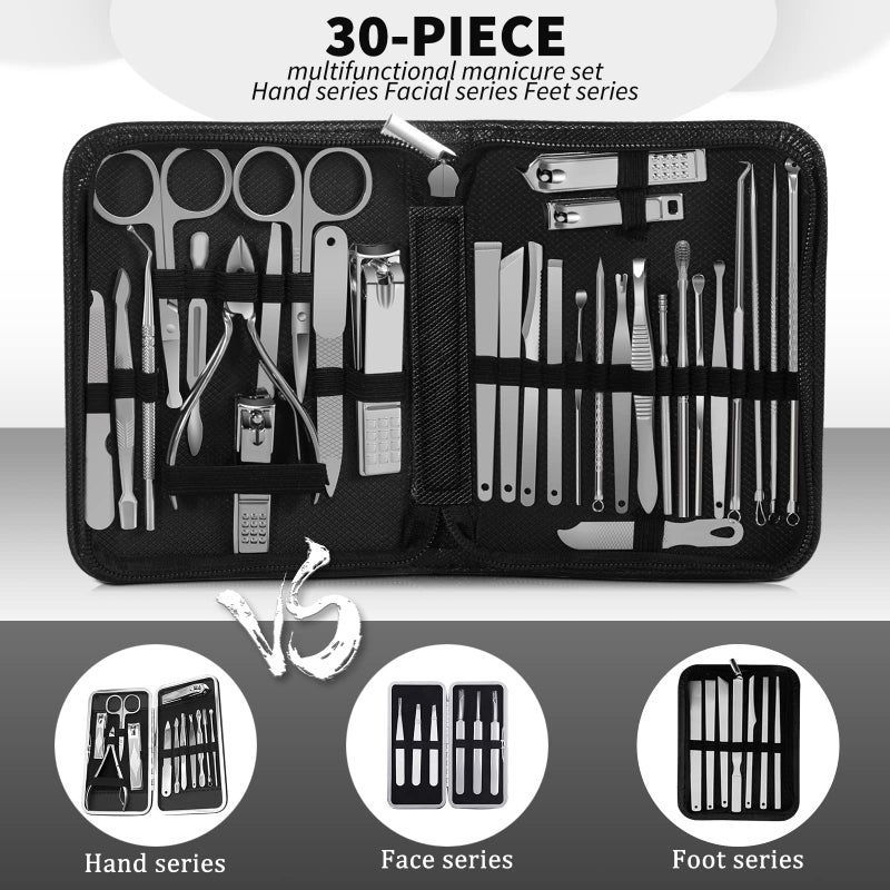 Andrea Manicure Set Professional Set Nail Clippers Pedicure Kit-30 Pieces Stainless Steel Manicure Kit, Grooming Kit Nail Care Tools with Luxurious Travel Case Silver - Image 2