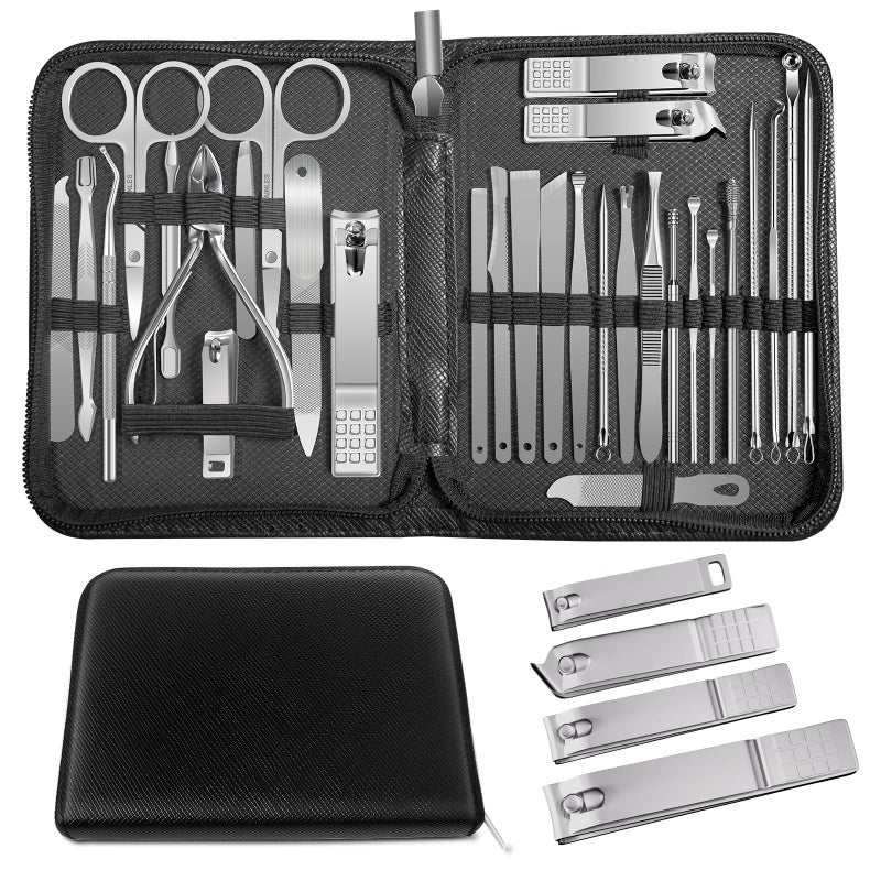 Andrea Manicure Set Professional Set Nail Clippers Pedicure Kit-30 Pieces Stainless Steel Manicure Kit, Grooming Kit Nail Care Tools with Luxurious Travel Case Silver - Image 1