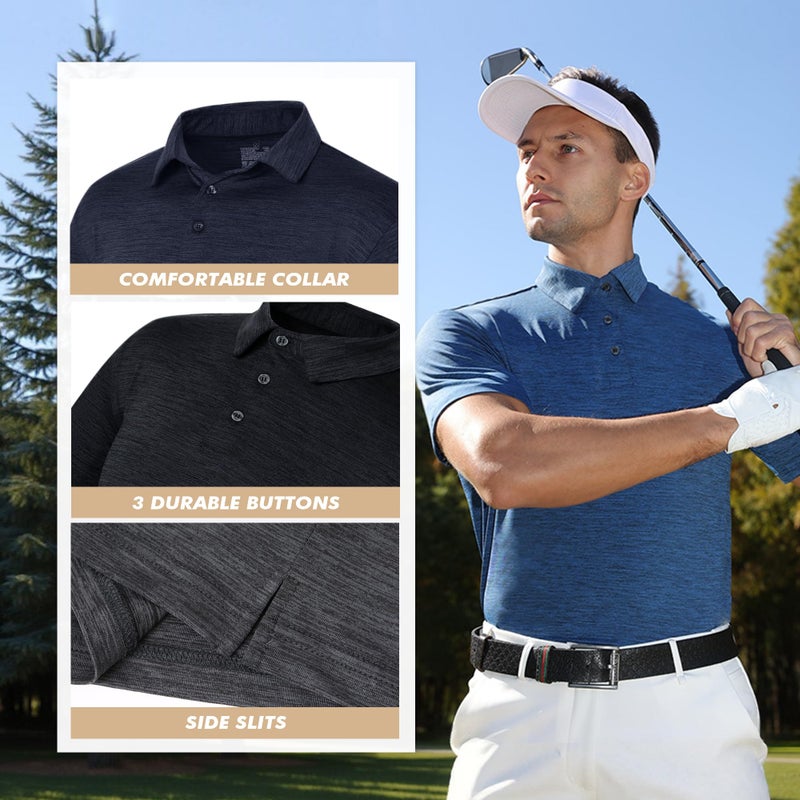 BOOJO 5 Pack Polo Shirts for Men - Quick Dry Moisture Wicking Performance Short Sleeve Mens Golf Shirts for Work Athletic - Image 3